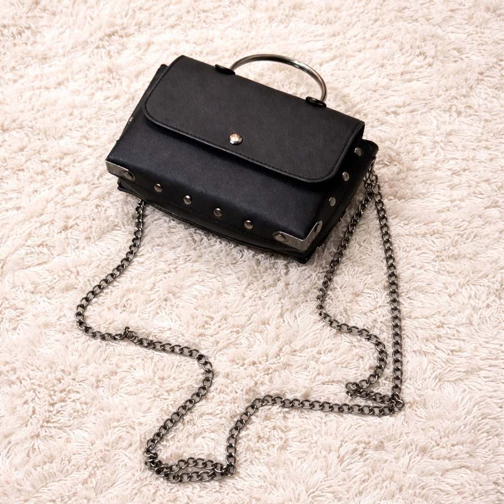 Black Structured Mini Bag with Chain Strap
